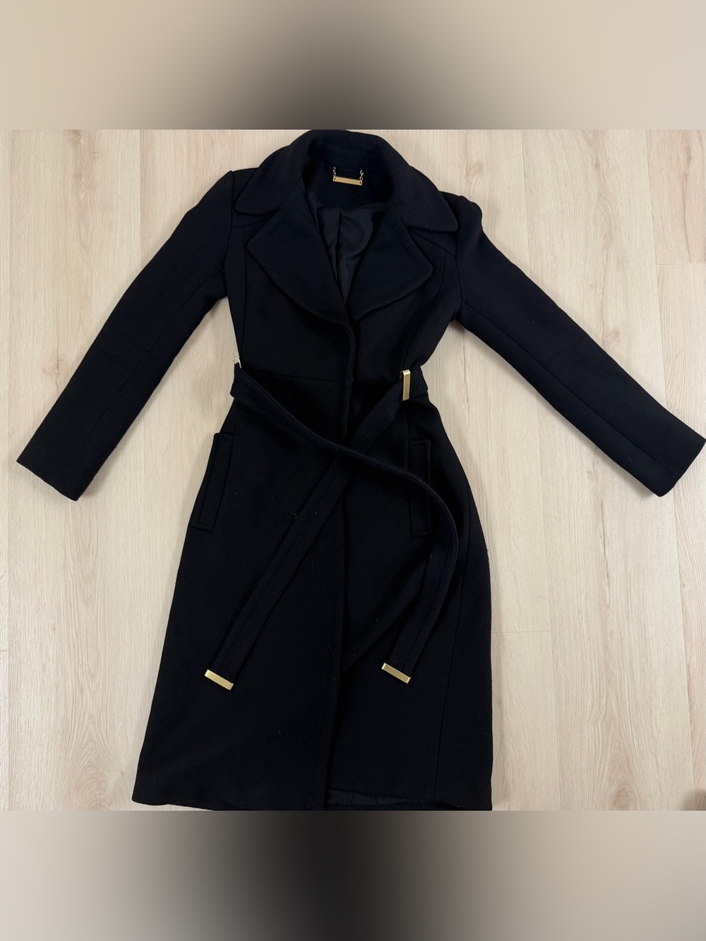Diane Von Furstenberg Mikhaila Black Long Sleeve Wool Coat - Picture 11 of 12